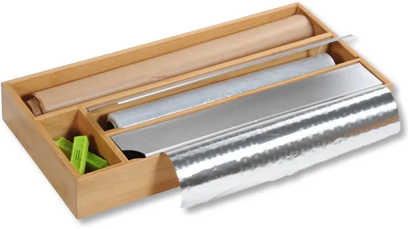 Kesper Kesper Folienspender mit 4 Fächern, 2 davon mit Abreißkanten, (1-St), für Backpapier, Alufolie, Frischhatlefolie und Kleinteile, Beige, – Produktbild 3 von 4