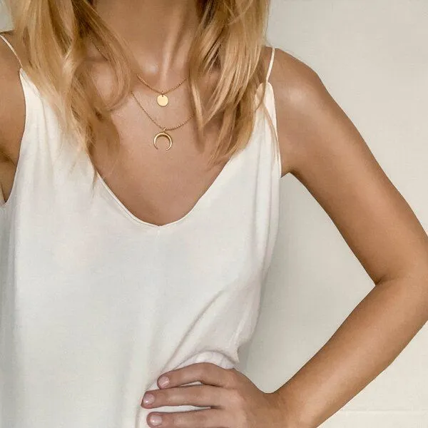 MOANINA MOANINA Kette Minimal Coin Chiara - 925 Silber/18k Gold Vermeil - 3 Längen, Silber, – Produktbild 2 von 4