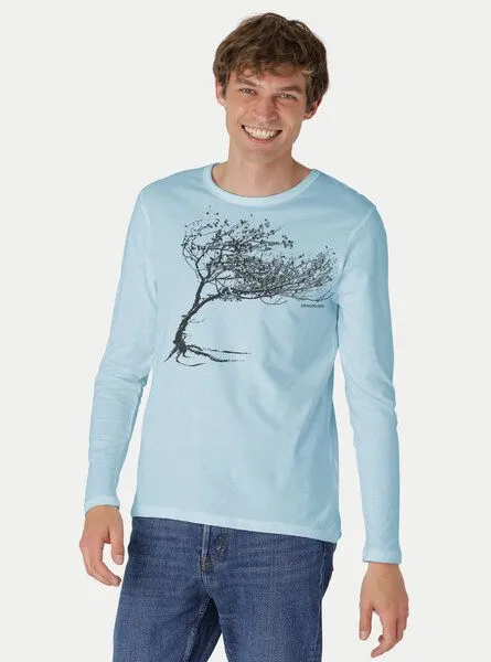 Peaces.bio - handbedruckte Biomode Peaces.bio - handbedruckte Biomode Bio-Herren-Langarmshirt "Windy Tree", Hellblau, – Produktbild 2 von 2