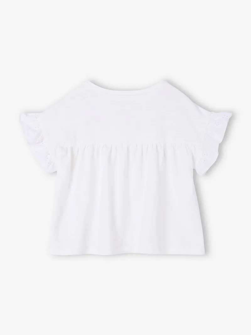 Vertbaudet Blusenshirt mit Volantärmel und Lochstickerei, Wollweiß, – Produktbild 3 von 4