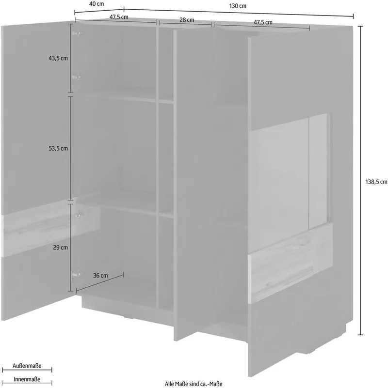 OTTO home Sideboard SILKE, Breite 130 cm, Grau, – Produktbild 4 von 5