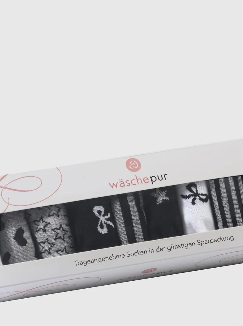 wäschepur Damen-Sneakersocken, Schwarz-gemustert + grau-gemustert, – Produktbild 3 von 3