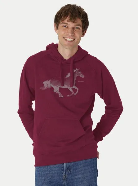 Peaces.bio - handbedruckte Biomode Peaces.bio - handbedruckte Biomode Bio-Herren-Kapuzensweater Horsepower, Bordeaux, – Produktbild 1 von 2