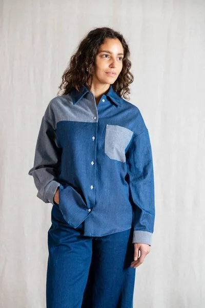 Jyoti - Fair Works Jyoti - Fair Works Bio-Baumwoll Shirt Ashrit, Denim, – Produktbild 2 von 4