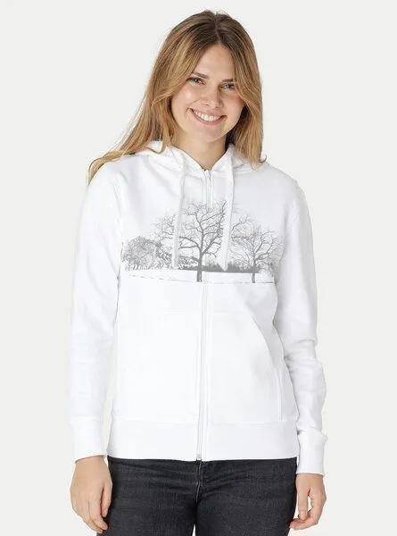 Peaces.bio - handbedruckte Biomode Peaces.bio - handbedruckte Biomode Zip-Hoodie Landscape Damen, Weiss, – Produktbild 2 von 2