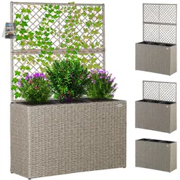 Casaria® Polyrattan Blumenkasten mit Rankgitter Creme – Produktbild 1 von 1