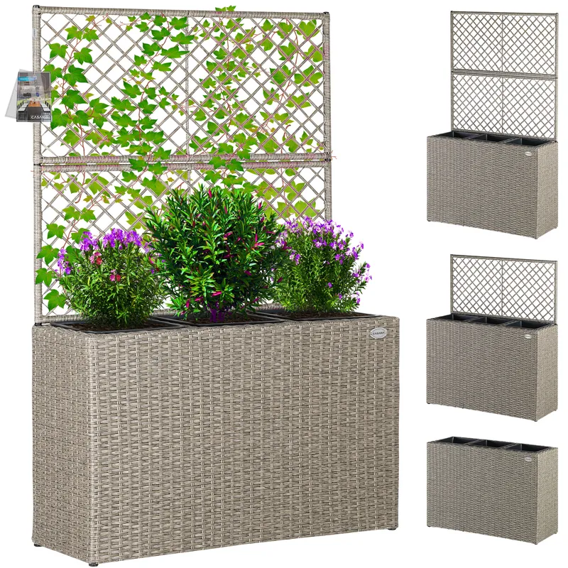Casaria® Polyrattan Blumenkasten mit Rankgitter Creme, Creme, – Produktbild 1 von 2