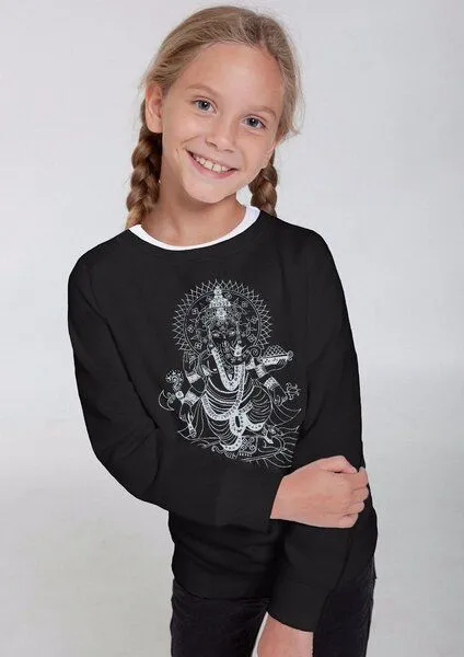 Peaces.bio - handbedruckte Biomode Peaces.bio - handbedruckte Biomode Bio-Kindersweatshirt "Ganesha", Schwarz, – Produktbild 1 von 3