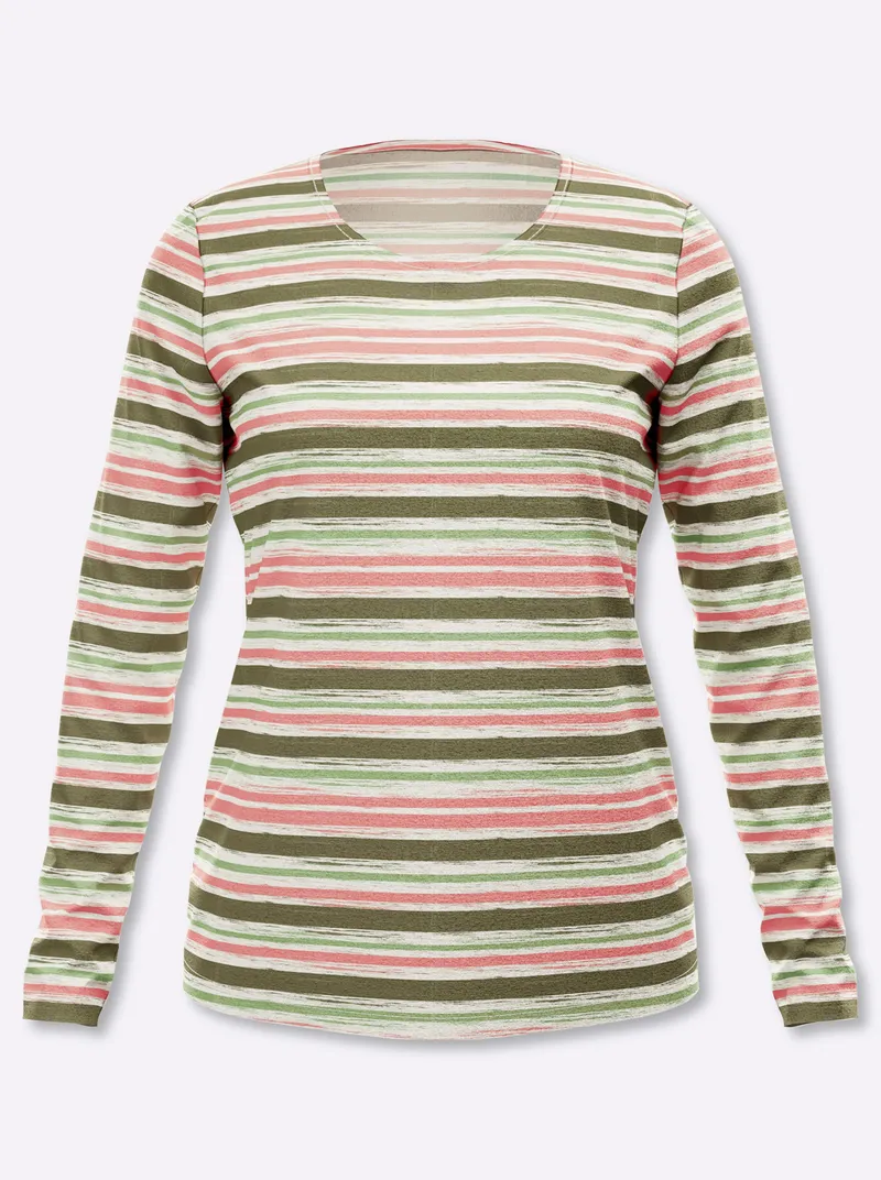 heine Langarmshirt khaki-rosenholz-geringelt, Khaki-rosenholz-geringelt, – Produktbild 1 von 2