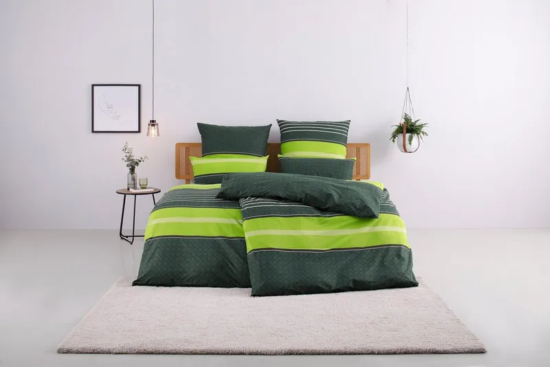 OTTO home Bettwäsche Circle in Gr. 135x200, 155x220 cm u.a. Bettwäsche-Set gestreift, Linon, 2 teilig, Bettwäsche aus Baumwolle mit Streifen-Design, moderne Bettwäsche, Grün, – Produktbild 3 von 6
