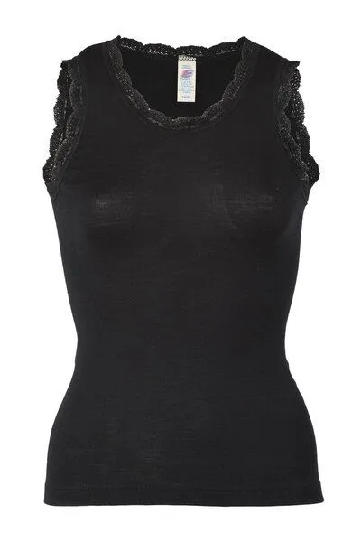 Engel Engel Natur Damen Achselshirt mit Spitze Schurwolle Seide, Schwarz, – Produktbild 2 von 2