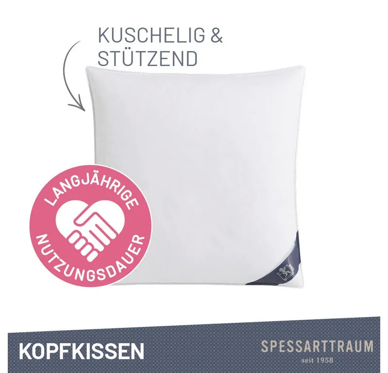 Spessarttraum Spessarttraum 3-Kammer-Kopfkissen Premium, Füllung: 60% Gänsedaunen / 40% Gänsefedern, Klasse 1, Downpass zertifiziert (Außenkammern), Bezug: 100% Baumwolle, Made in Green, Hausstauballergiker geeignet, gute Stützkraft, Seitenschläfer & Rückenschläfer, Weiß, – Produktbild 4 von 7