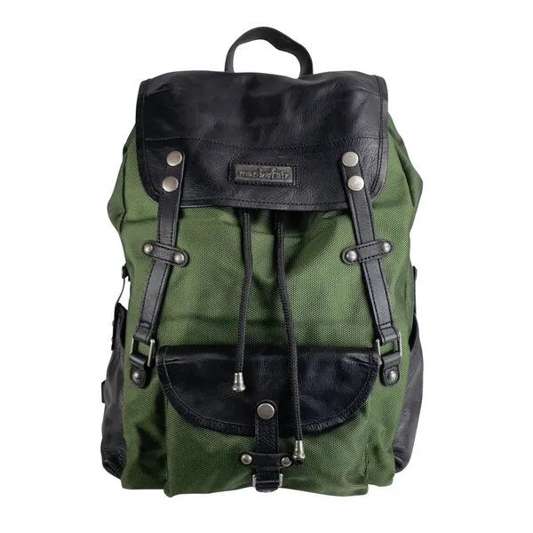 manbefair manbefair Laptop Rucksack Athena aus recyceltem Nylon Gewebe und Rinds-Leder, Grün, – Produktbild 1 von 3
