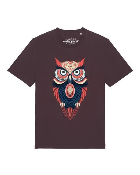 watapparel watapparel T-Shirt Unisex Colorful Owl, Red brown, – Produktbild 1 von 2