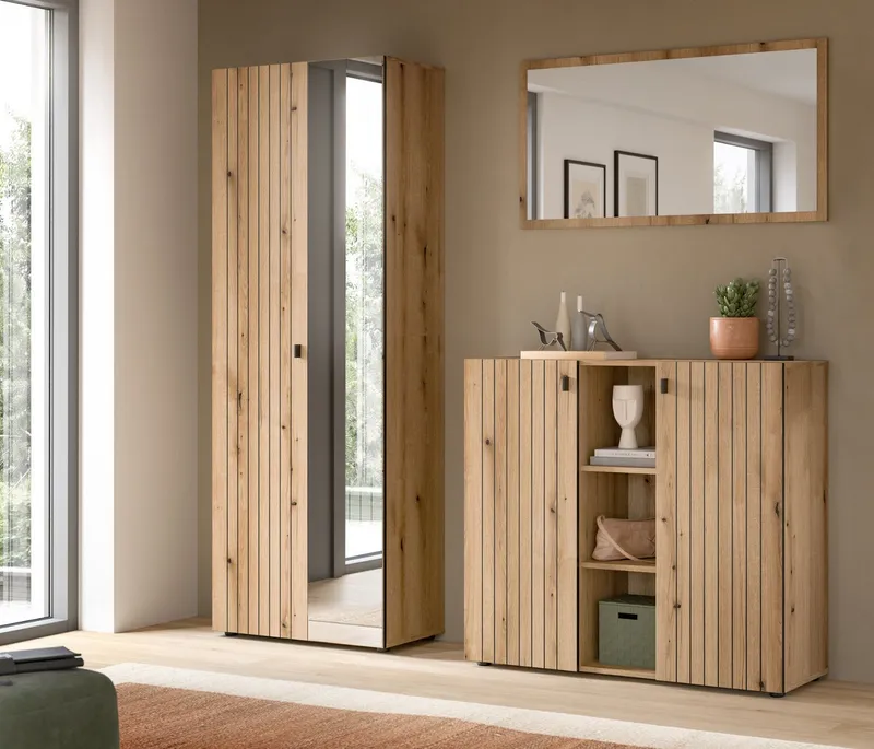 Inn.Furn Garderoben-Set Loreno, (Flurgarderobe in Evoke Eiche mit gefrästen Rillen, 3-St., 190 x 192 cm), variable Inneneinteilung – Produktbild 1 von 5