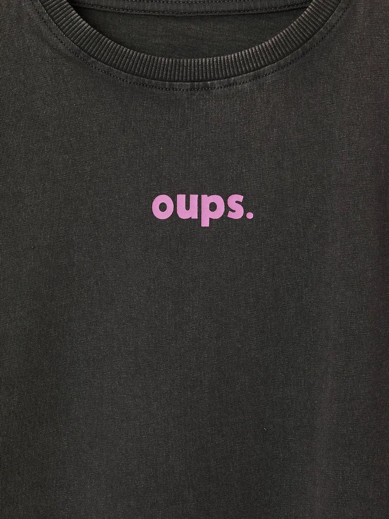 Vertbaudet Shirt mit Schriftzug Mädchen BASIC, Anthrazit, – Produktbild 3 von 4