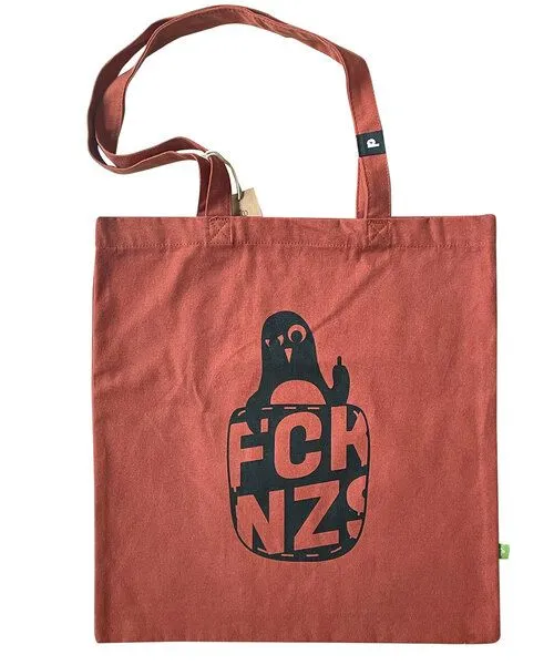 päfjes päfjes Feste Baumwolltasche aus biologischem Anbau Fair Stinkefinger Pinguin Paule FckNzs, Rost, – Produktbild 1 von 1