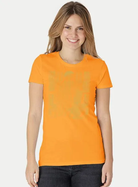 Peaces.bio - handbedruckte Biomode Peaces.bio - handbedruckte Biomode Damen Fit T-Shirt Sonnenscheibe Aton, Hellorange, – Produktbild 2 von 2