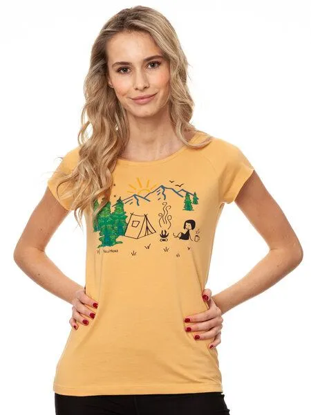 FellHerz FellHerz Damen T-Shirt Camping Girl, Beige, – Produktbild 3 von 5