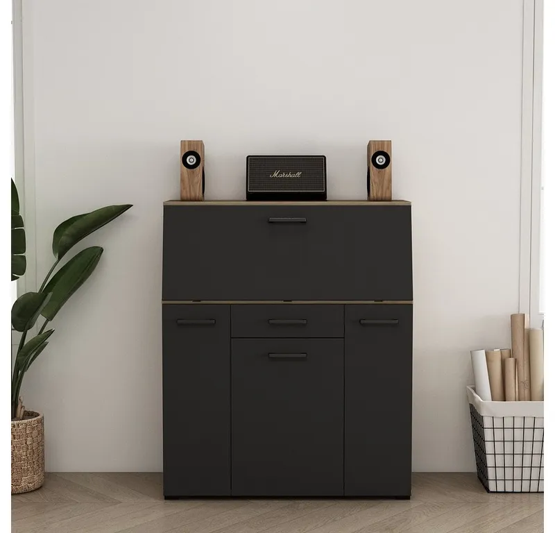 OTTO home Sekretär Moid, Home-Office-Schreibtisch, viele Stauraummöglichkeiten, kompaktes & modernes Design, B. 88,5 cm, Schwarz, – Produktbild 2 von 5