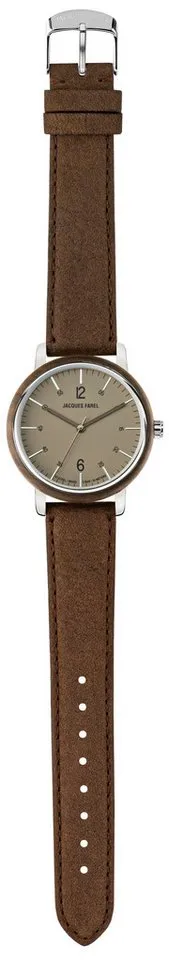 Jacques Farel Quarzuhr ORW1002 Damen Armbanduhr Stahlgehäuse Holzring Lederband 3 bar, Analog Dunkelbraun Grau Holzuhr Geschenk Frauen Ø38 mm – Produktbild 3 von 3