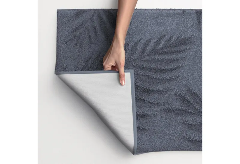 Grund Grund Badematte Ferya, Höhe 20 mm, rutschhemmend beschichtet, fußbodenheizungsgeeignet, Polyester, rechteckig, Dezentes Blattmuster mit Hoch-Tief-Struktur, 5 Jahre Garantie, Grau, – Produktbild 5 von 7