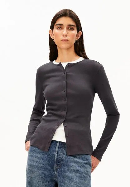 ARMEDANGELS ARMEDANGELS RIB BUTTON Damen Longsleeve aus Bio-Baumwoll Mix, Dark steel, – Produktbild 1 von 5