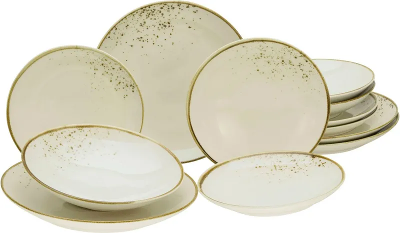 creaTable Teller-Set Nature Collection Natural Living (12-tlg), 4 Personen, Steinzeug, Teller Set, Reaktivglasur mit Sprenkeln, jedes Stück ein Unikat, Beige|weiß, – Produktbild 2 von 5