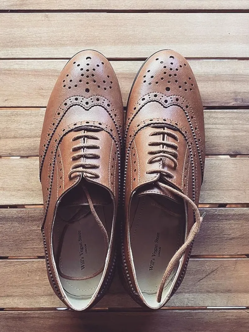Will's Vegan Store Will's Vegan Store Damen vegan Schuhe Damen Oxford Brogues Wide Fit Tan, Braun, – Produktbild 1 von 2