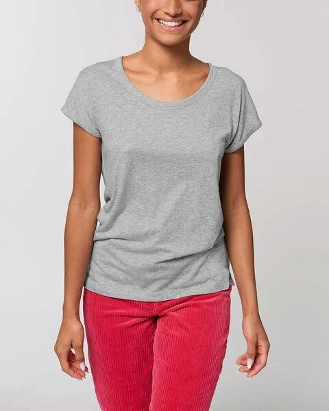 YTWOO YTWOO Leichtes Damen T-Shirt in Slub Optik mit gerollten Ärmeln, Grau, – Produktbild 1 von 4