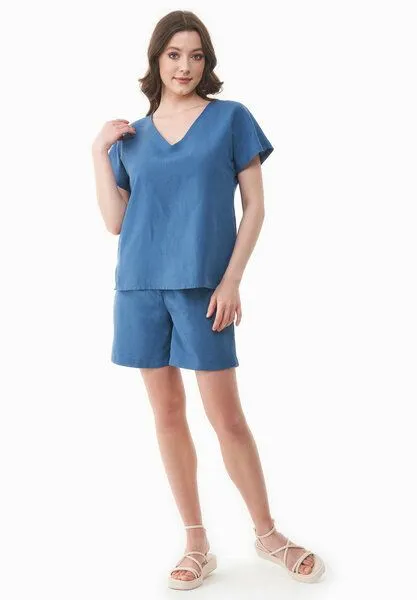 ORGANICATION ORGANICATION Bluse aus TENCEL Lyocell und Leinen, Blau(light navy), – Produktbild 2 von 4