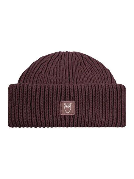 KnowledgeCotton Apparel KnowledgeCotton Apparel Low Wool Rib Beanie, Dunkelrot (deep mahagony), – Produktbild 1 von 4