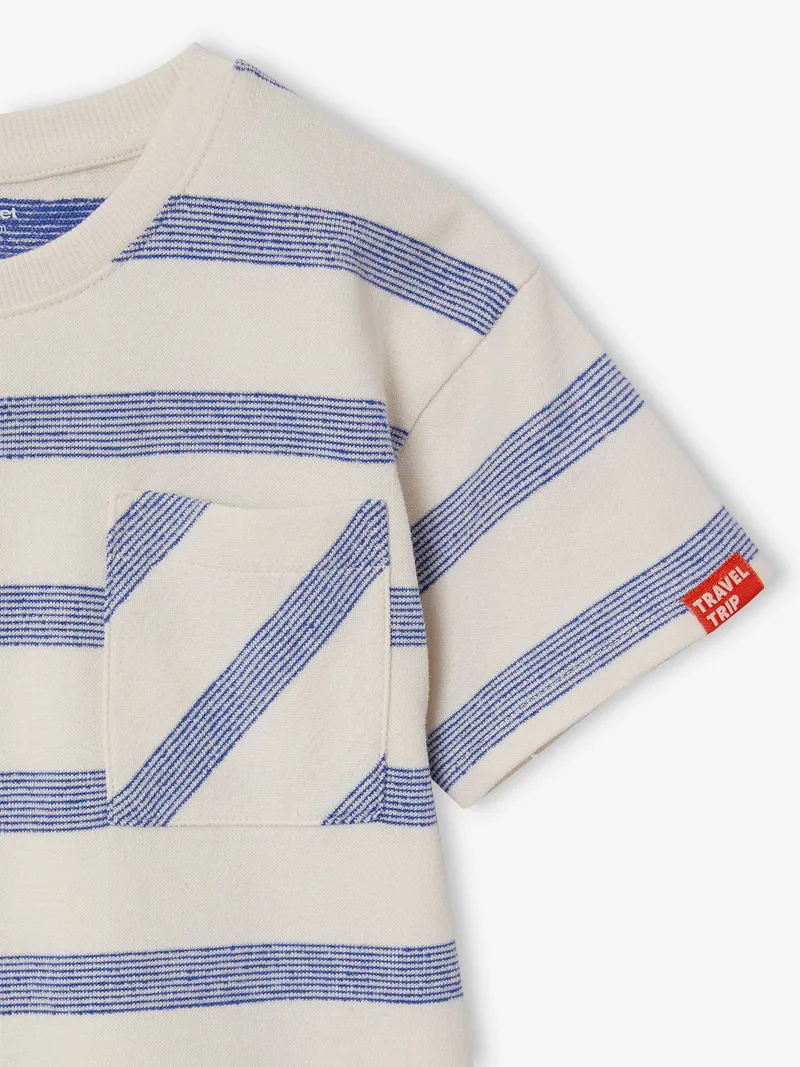 Vertbaudet Jungen T-Shirt aus Strick mit Streifen, Weiß gestreift, – Produktbild 3 von 3