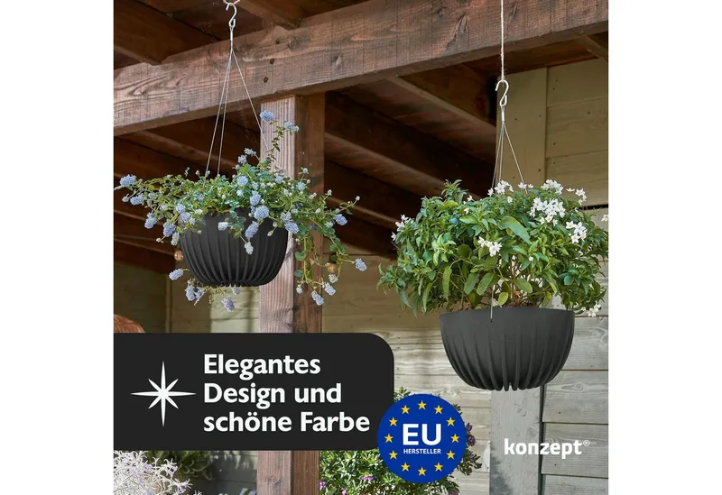 KONZEPT KONZEPT Blumenampel hängend Blumentopf 30cm Durchmesser, Hängetopf für Pflanzen, aus Kunststoff, Grau, – Produktbild 5 von 5