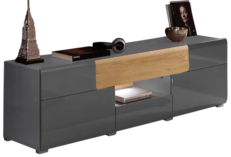 OTTO home Lowboard Toledo,Breite 159cm, trendige TV-Schrank mit dekorative Fräsungen, TV-Board ohne Beleuchtung, TV-Kommode mit viel Stauraum, Schwarz, – Produktbild 2 von 5