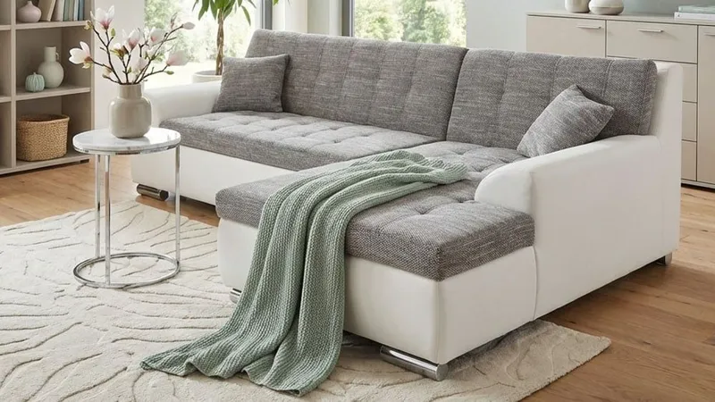 DOMO collection Ecksofa TREVISO viele Bezüge, auch in Cord, L-Form, 267x178 cm, mit Bettfunktion, inkl. Zierkissen, Unser Dauertiefpreis, Grau, – Produktbild 5 von 5