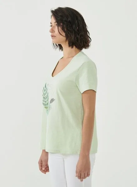 ORGANICATION ORGANICATION Damen T-Shirt aus Bio-Baumwolle mit Blatt-Print, Sage green, – Produktbild 3 von 4