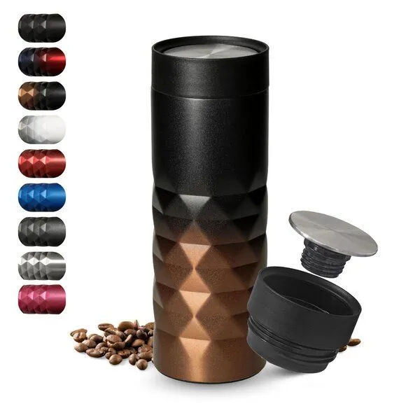 elasto elasto Thermobecher 440 ml aus Edelstahl - doppelwandiger Kaffeebecher to go - auslaufsicherer Isolierbecher, Schwarz/kupfer, – Produktbild 1 von 4