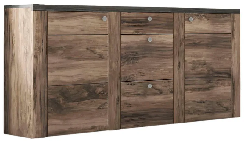 OTTO home Sideboard Larona, zeitlose Kommode mit 2 Türen, 3 Schubkästen, Türkommode, Höhe 84 cm, viel Stauraum, Anrichte mit dekorativer Rahmenoptik, Braun, – Produktbild 7 von 8