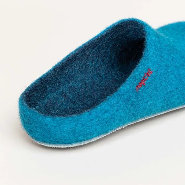 Magicfelt Magicfelt Filz-Hausschuh AP 701 aus 100% Merino-Wolle Pantoffeln für Damen & Herren mit Ledersohle, Petrol, – Produktbild 3 von 4