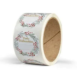 Fines Papeterie Fines Papeterie 50 Aufkleber WEIHNACHTSKRANZ 5cm rund auf Rolle Recyclingpapier verschiedene Motive – Produktbild 1 von 1
