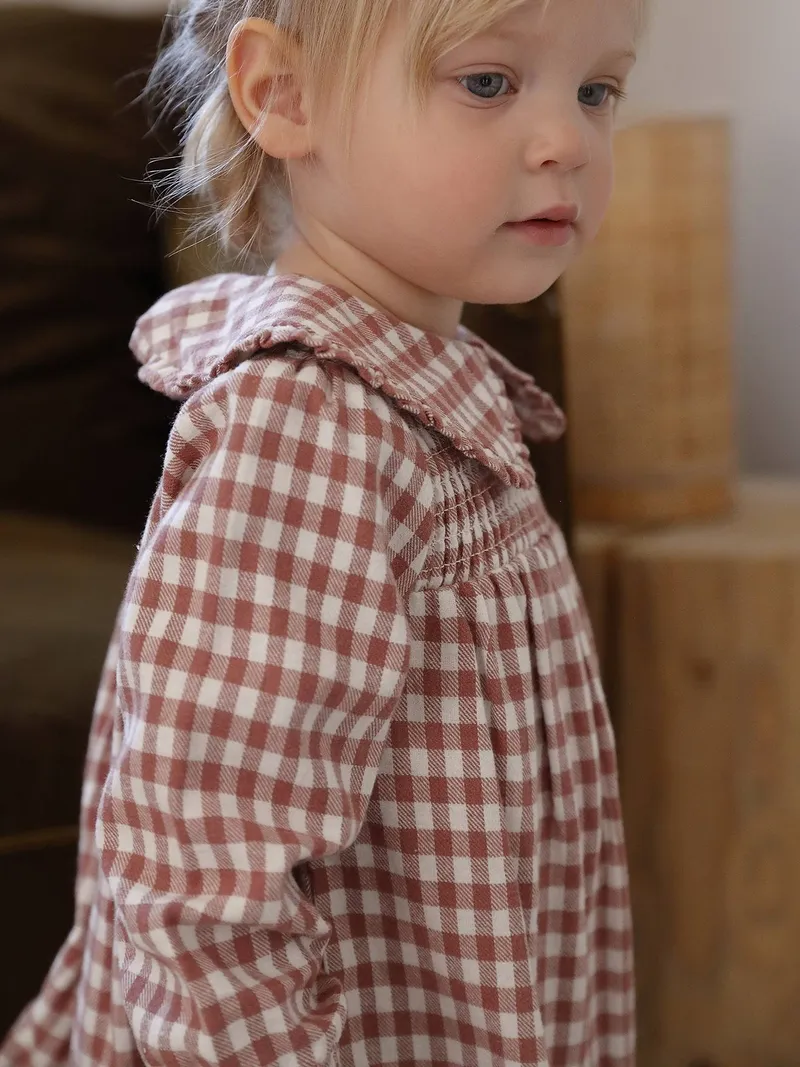Vertbaudet Baby Kleid aus Flanell mit Vichykaro, Terrakotta, – Produktbild 2 von 4