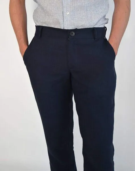 Aatise Aatise Herren Leinenhose im Chino-Stil aus 100% Leinen Zhineau, Blau, – Produktbild 1 von 4