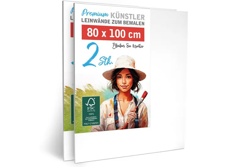 M MERCEO Leinwand Künstlerleinwand 80x100cm 2er Set - Weiße Leinwand zum Bemalen, 2er-Set Leinwand 80x100cm (zum Bemalen, Baumwolle, Weiß, – Produktbild 1 von 5