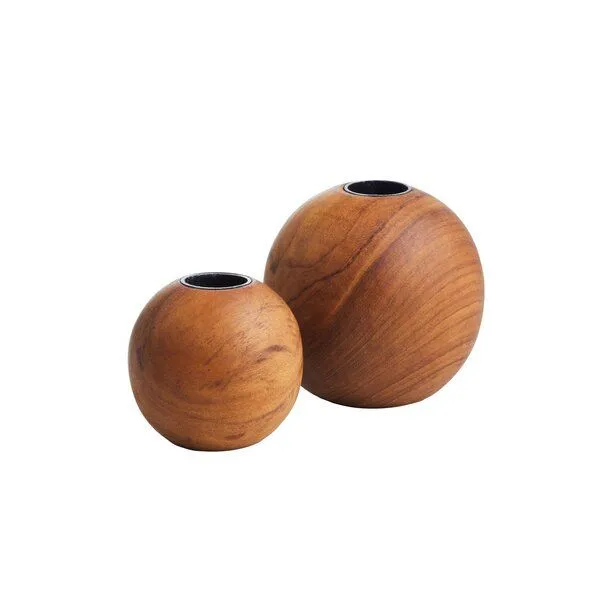 Originalhome Originalhome Kerzenständer aus recyceltem Teakholz, Ball, S, Natur, – Produktbild 2 von 3