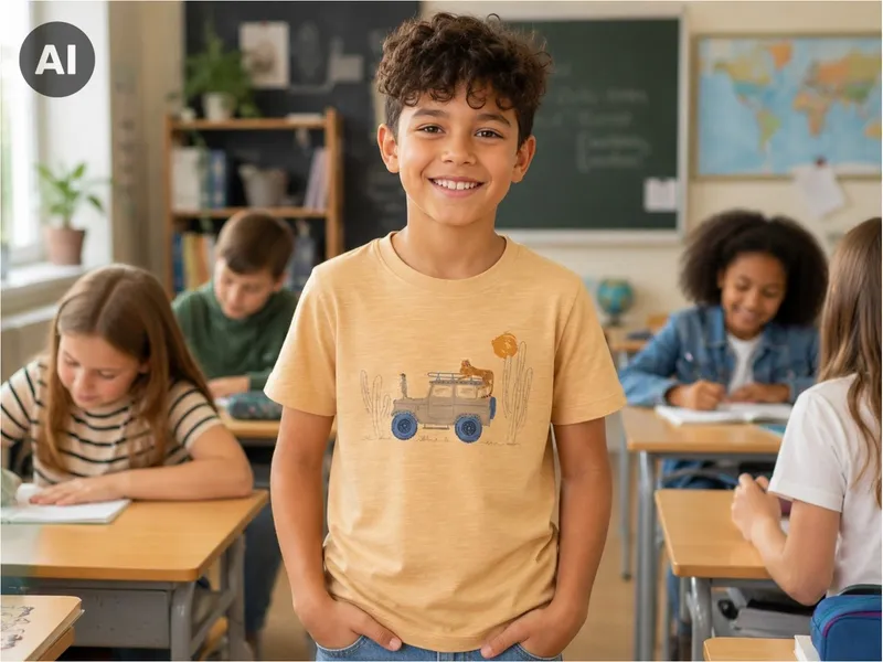 People Wear Organic People Wear Organic Kurzarm-Shirt Safariauto honiggelb Gr. 98/104, Gelb, – Produktbild 3 von 3