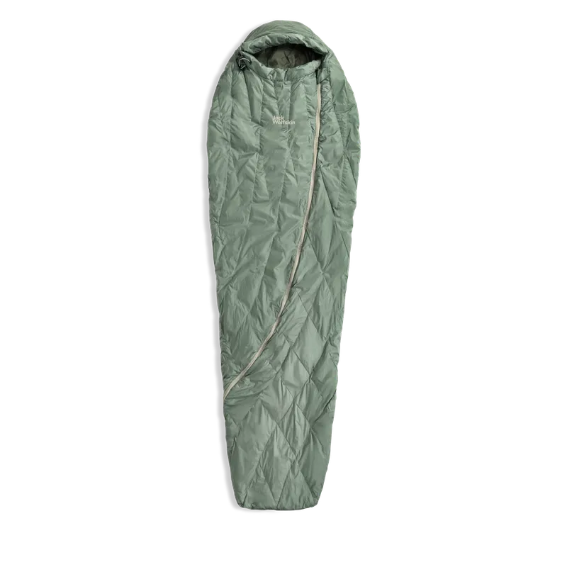 Jack Wolfskin Jack Wolfskin Athmos Down +5 195cm Rds Leichter Warmer Daunenschlafsack für bis zu 5° left green, Picnic green, – Produktbild 1 von 1