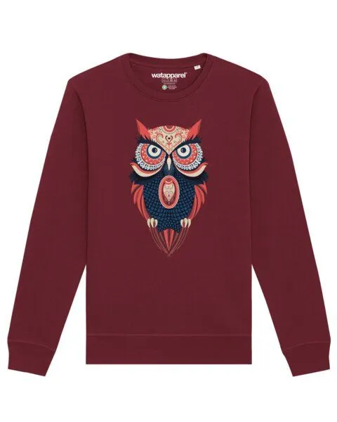 watapparel watapparel Sweatshirt Unisex Colorful Owl, Burgundy, – Produktbild 1 von 4
