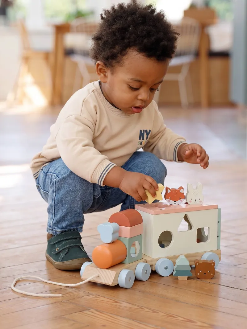 Vertbaudet Baby Activity-Zug WALDFREUNDE Holz FSC®, Wollweiß, – Produktbild 2 von 4