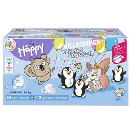 Bella Bella bella baby Happy Windeln Größe 1 Newborn 2-5kg & 112 Feuchttücher Sensitive mit Klickverschluss – Produktbild 1 von 1